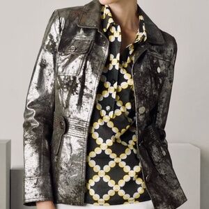 Tory Burch Women's Sergeant Pepper Silver Metallic Distressed Leather Jacket